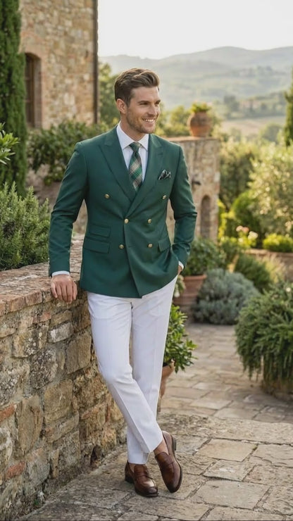 Men’s Dark Green Double Breasted Blazer – Hunter Olive Green Sport Jacket coat