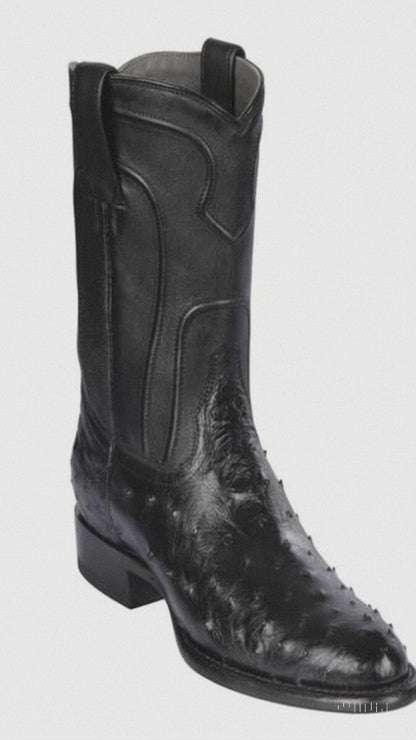 Los Altos Boots Men's Ostrich Roper Western Boots Black
