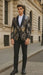 Men’s Black and Gold and Silver Floral Jacquard Blazer with Satin Shawl Lapel Tuxedo Suit With Black Pants with Bowtie