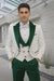 Men’s White Paisley & Hunter Green Tuxedo – Designer Vested Wool Suit for Wedding & Prom