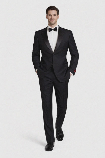 Black 2 Button Wool Tuxedo Without Pleat Flat Front Pants