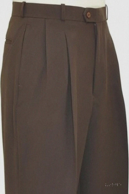 Mens Pleated Dress Pants Chocolate Brown Wide Leg Slacks Pleated Baggy Dress Trousers Unhemmed Unfinished Bottom