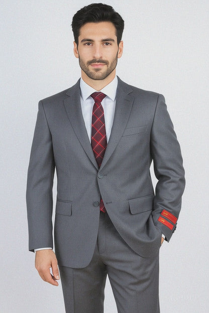 Tiglio Suit - Signature Menswear Wool Fabric SuitsOutlet - Brand Men's Italian Two Button  Gray Solid Double Vent Suit- High End Suits - High Quality Suits