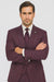 Men's Maroon ~ White Gangster Bold PinStripe Mars Vested 3 Piece Fashion Suit Pleated pant