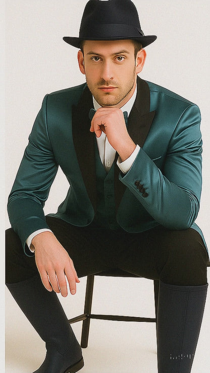 Men's 2 Buttons Slim Fit Teal Sharkskin Blazer Sport coat