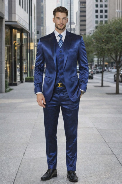 Navy Blue Shiny Suit - Flashy Suit