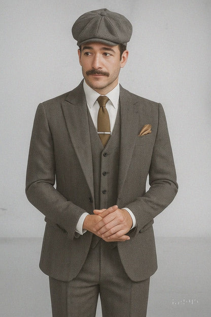 Brand New Quality 1920's English Style Peaky Blinders Style Vested Peaky Blinder Suit - Peaky Blinders Outfit + Overcoat + Hat (Peaky Blinder Custome)
