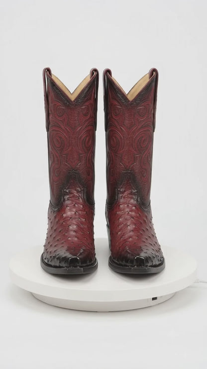 Los Altos Boots - Mens Dress Cowboy Boot - Low Priced  Mens Square Toe Smooth Ostrich Boots Black Cherry- in Black Cherry