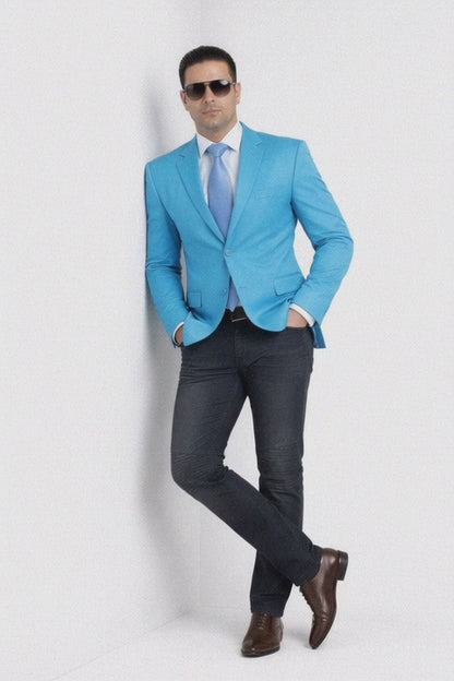 Men'S Aqua ~ Turquoise Color 2 Button 2 Piece Blazer