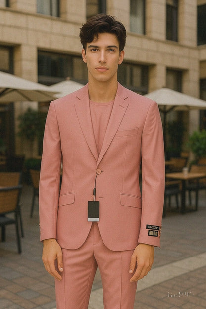 Men's 2 Button  Flap Front pockets Vested Salmon ~ Coral color Suit