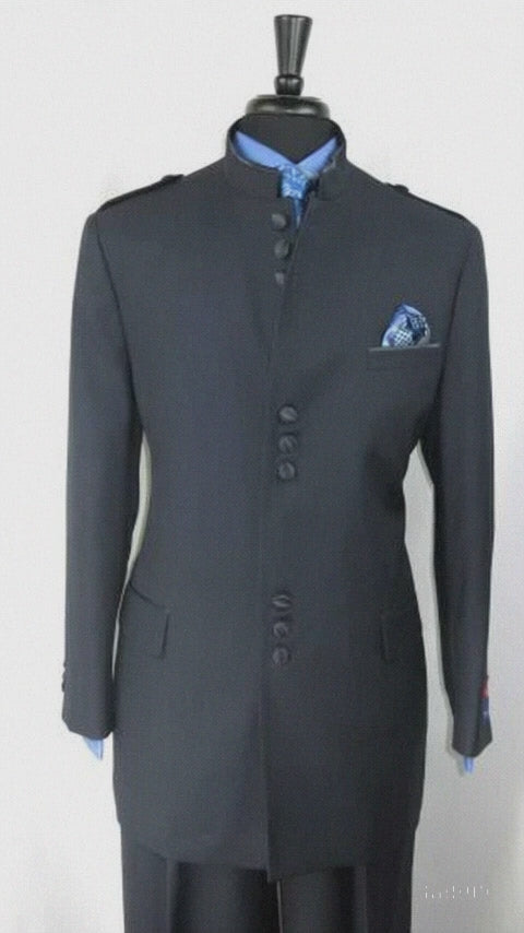  No Collar - Navy Blue Suit