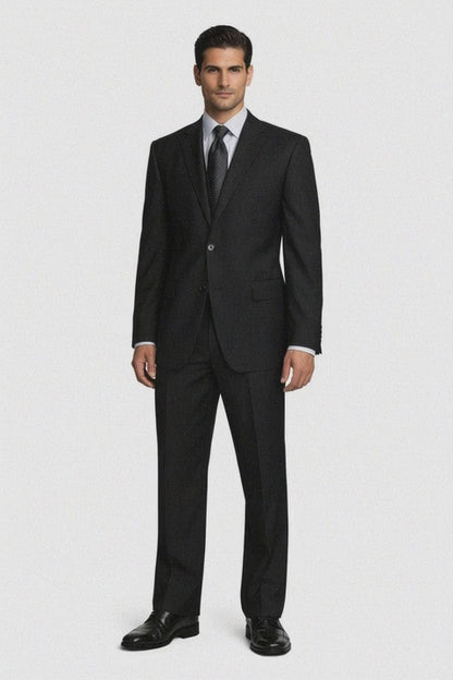 2 Button Pleated Pants Side Vents Conservative Pinstripe Color Black Men's Suit
