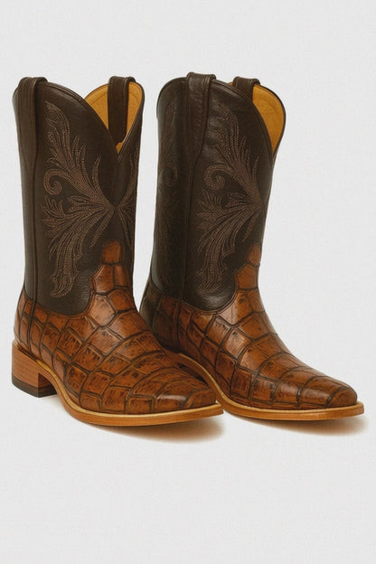 Brown Pirarucu Fish Print Boots Square Toe by La Sierra Boots