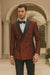 Red Double Breasted Rough Streak Pattern Satin Peak Lapel Stacy Adams Men's Jacket