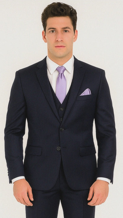 Vitali Brand Suits - 2 Button Suit Slim Fit Sharkskin Textured Pattern Tapered Fit With Vent Dark Navy Online Discount Fashion Sale