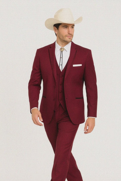 Western Suits For Wedding - Western Tuxedo - Burgundy - Traje Para Hombre