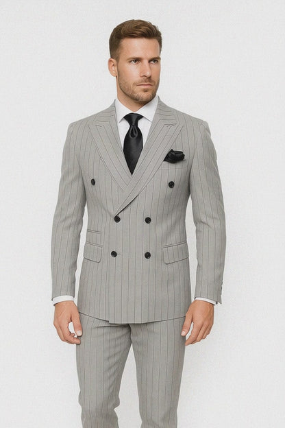 Gray and Black Pinstripe Double Breasted - Modern Fit 1920s Vintage Looking Suit Modern Fit