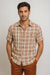 Mens Textured Plaid Walking Suit in Papaya/Cream by Dreams by Zacchi – 2 Piece Leisure Outfit with matching shirt and pant -$99