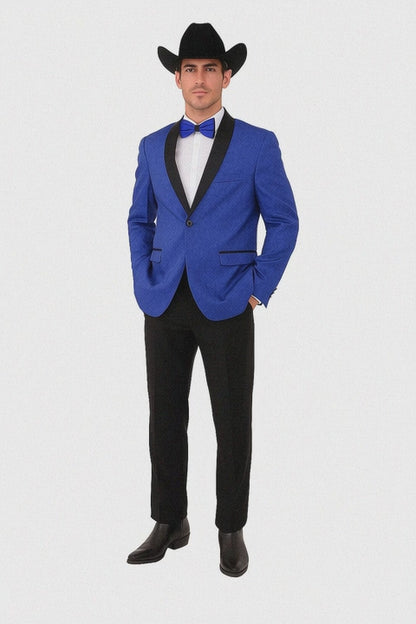 Men's Satin Shawl Lapel Blue 2 Buttons Floral Slim Fit Blazer Sport coat Paisley Royal Blue Tuxedo