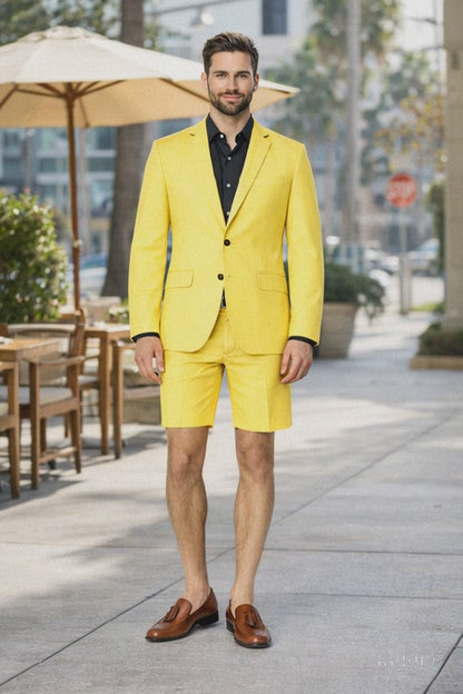 Mens Short Pants Suit Set Mens Yellow Suit For Men Two Button