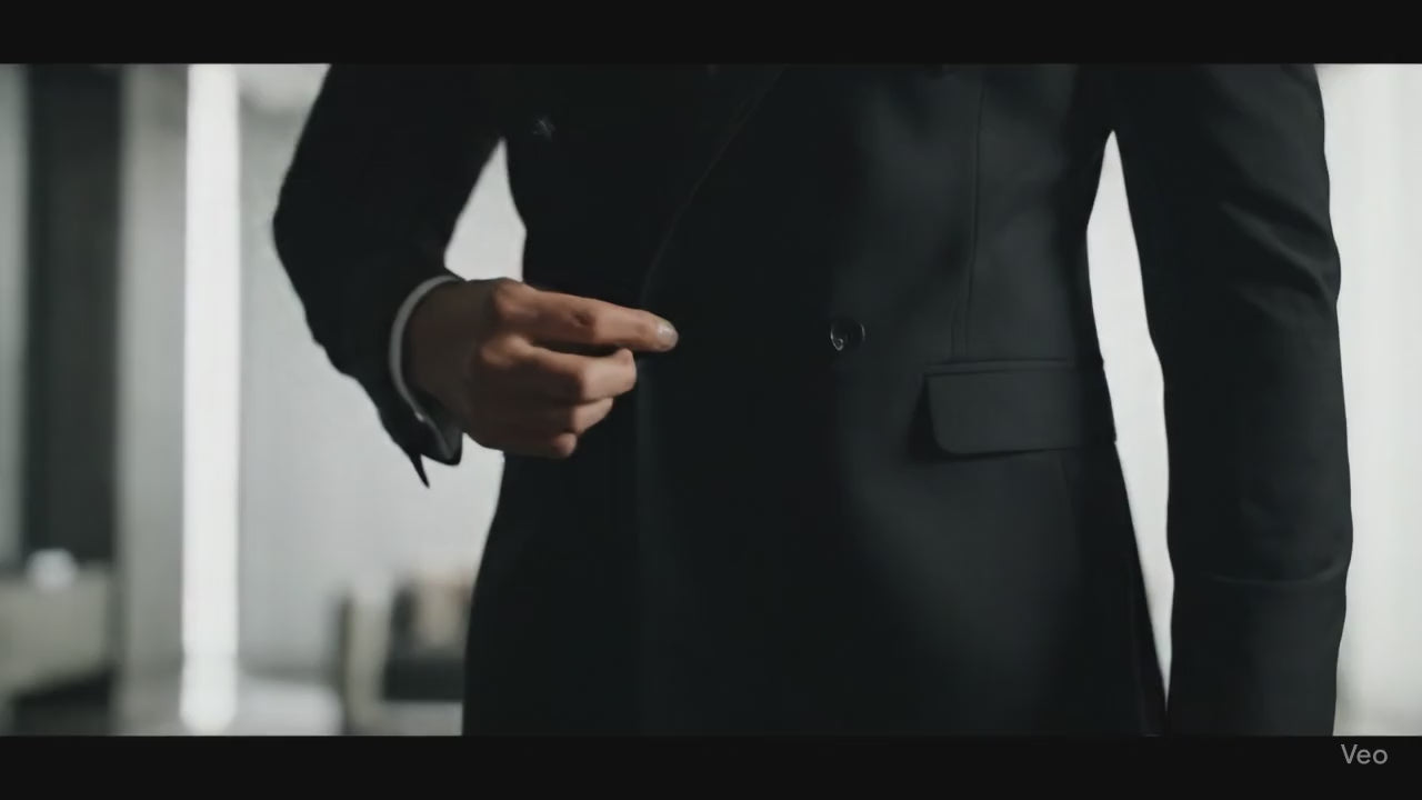 Solid Black Double Breasted Suit