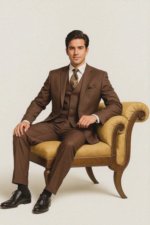 3 Piece Mocca Fitted Suit 