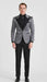 Silver Metallic Tuxedo Suit with Black Satin Peak Lapel – Mens Slim Fit Formal Wedding and Prom Attire in Charcoal Grey With Pants