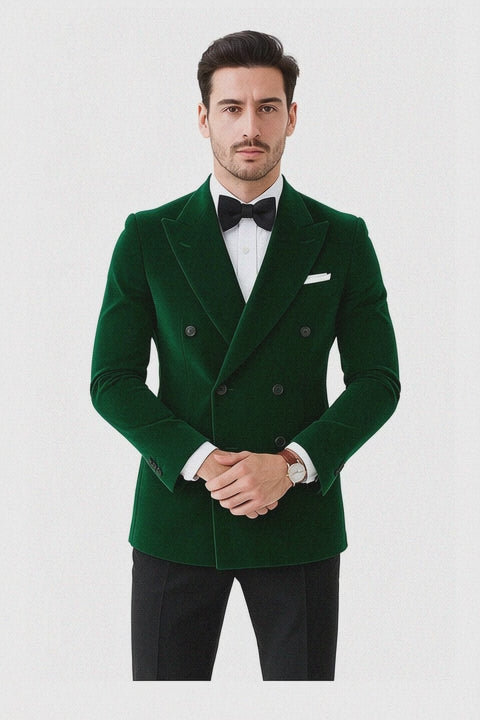 Olive Double Breasted Velvet Blazer 