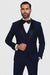 Mens Wool One Button Modern Fit Vested Shawl Prom Tuxedo in Sapphire Blue