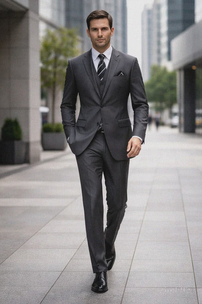 Tweed 3 Piece Suit - Tweed Wedding Suit Fitted Discounted Sale Slim Cut 2 Button Gray Herringbone Tweed Men's Suit