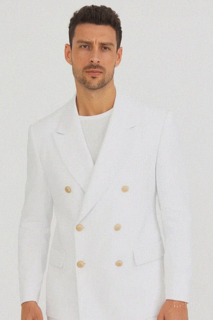 White, Six Button Double Breasted Suits Blazer Jacket Coat