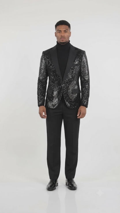 Mens Sequin Christmas Holiday Blazer – Luxury Party Jacket for New Year Jacket Sparkly Dinner Jacket in Color "Black"