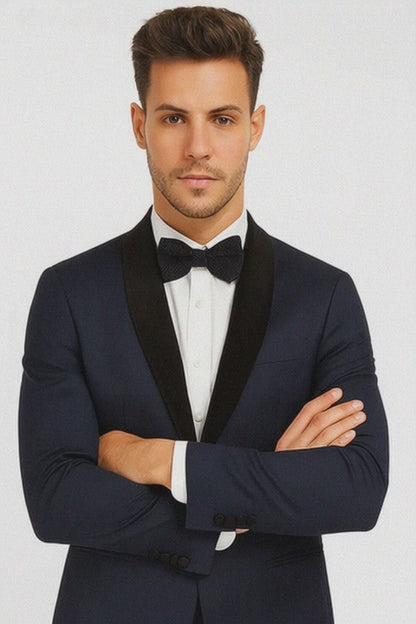 Men's Wool Fabric Navy Blue With Black Velvet Fabric velour Men's blazer Jacket Sport Coat Tuxedo Looking!