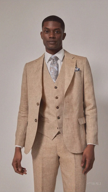 Mens Linen Suit For Beach Wedding - Summer  Suit in Beige