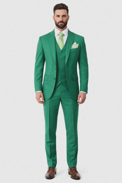 Mens One Button Notch Lapel Green Suit