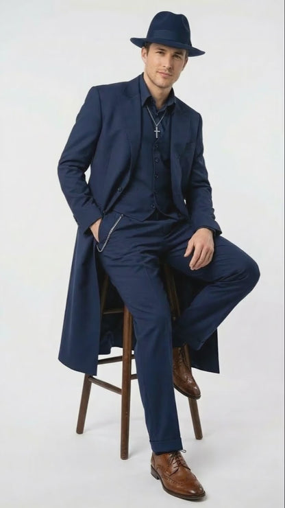 Men’s Navy Blue 1920s Zoot Suit – Long Mafia Gangster Three-Piece Vintage Costume Set Zuit Pachuco Style