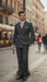 Men’s Navy and Tan Windowpane Double-Breasted Suit | Classic 2-Piece Plaid Dress Suit, Business, and Formal Events By Rossiman