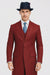 Mens Red Pinstripe Suit – Classic Long Coat Style with White Stripes