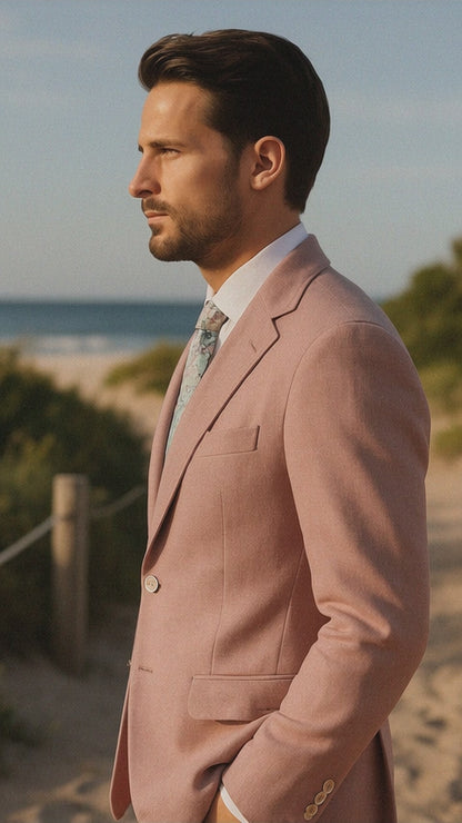 Mens Linen Suit For Beach Wedding - Summer  Suit in Pink