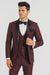 Mens One Button Shawl Lapel Suit Burgundy