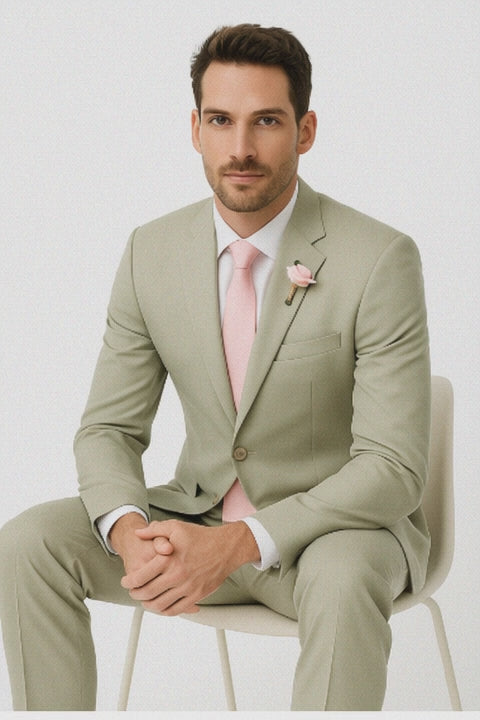 Grey and Pink Suit Including Shirt and Tie