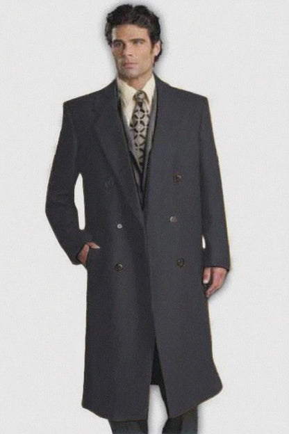 DBCoat Men's Wool Long Designer Men's Wool Men's Peacoat Sale Double Breasted Overcoat Style Full Length Charcoal
