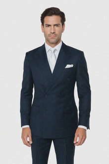 Suits With Baggy Pleated Pants - Wide Leg Pants Wool Suit - Classic Fit in Navy Color by Rossiman