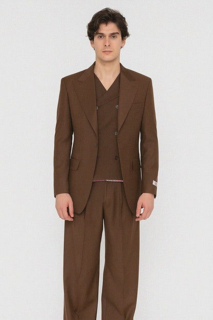 Tiglio Rosso Suit  - Classic Fit Athletic Cut 100% Wool Super 150s Italian Fabric Peak Lapel in Color Brown
