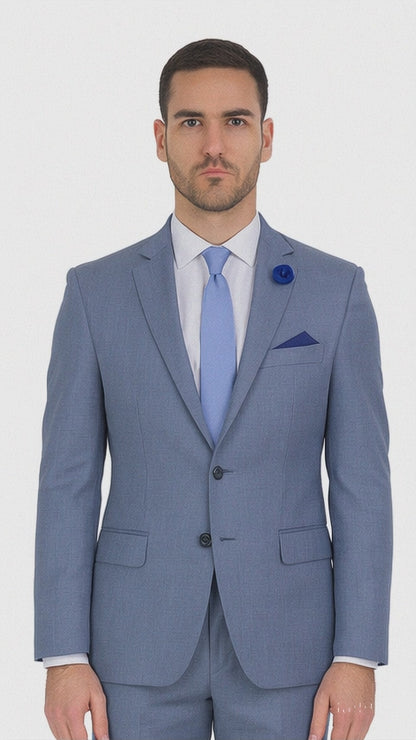 Vitali Brand Suits - 2 Button Slim Fit Sharkskin Textured Pattern Tapered Fit Suit With Vent Light Blue Online Discount Fashion Sale