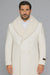 Men’s Off White Double-Breasted Peacoat Overcoat with Faux Fur Shawl Collar – Alberto Nardoni Wool Collection