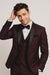 Mens One Button Shawl Lapel Suit Burgundy