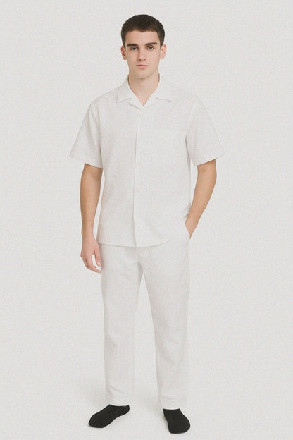 Men's Two Piece White Linen Short Sleeve Big Size Casual Casual Two Piece Mens Walking Outfit For Sale Pant Sets Suit all white outfits for men