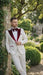 Men’s White and Dark Red Pinstripe Tuxedo with Velvet Shawl Lapel – Formal Dinner Blazer Prom Christmas New Year Holiday Suit