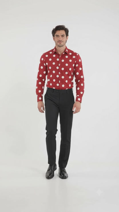 Fashionable Cotton Polka Dots Design Multi-Color Men's Dress Shirt With Tie